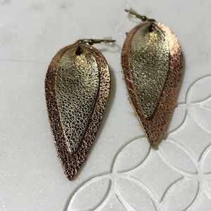 Gold and Rose Gold Metallic Leather Teardrop Earrings